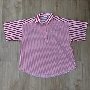 VTG French Navy Women Red & White Striped Short Sleeve Shirt Medium USA Sailing